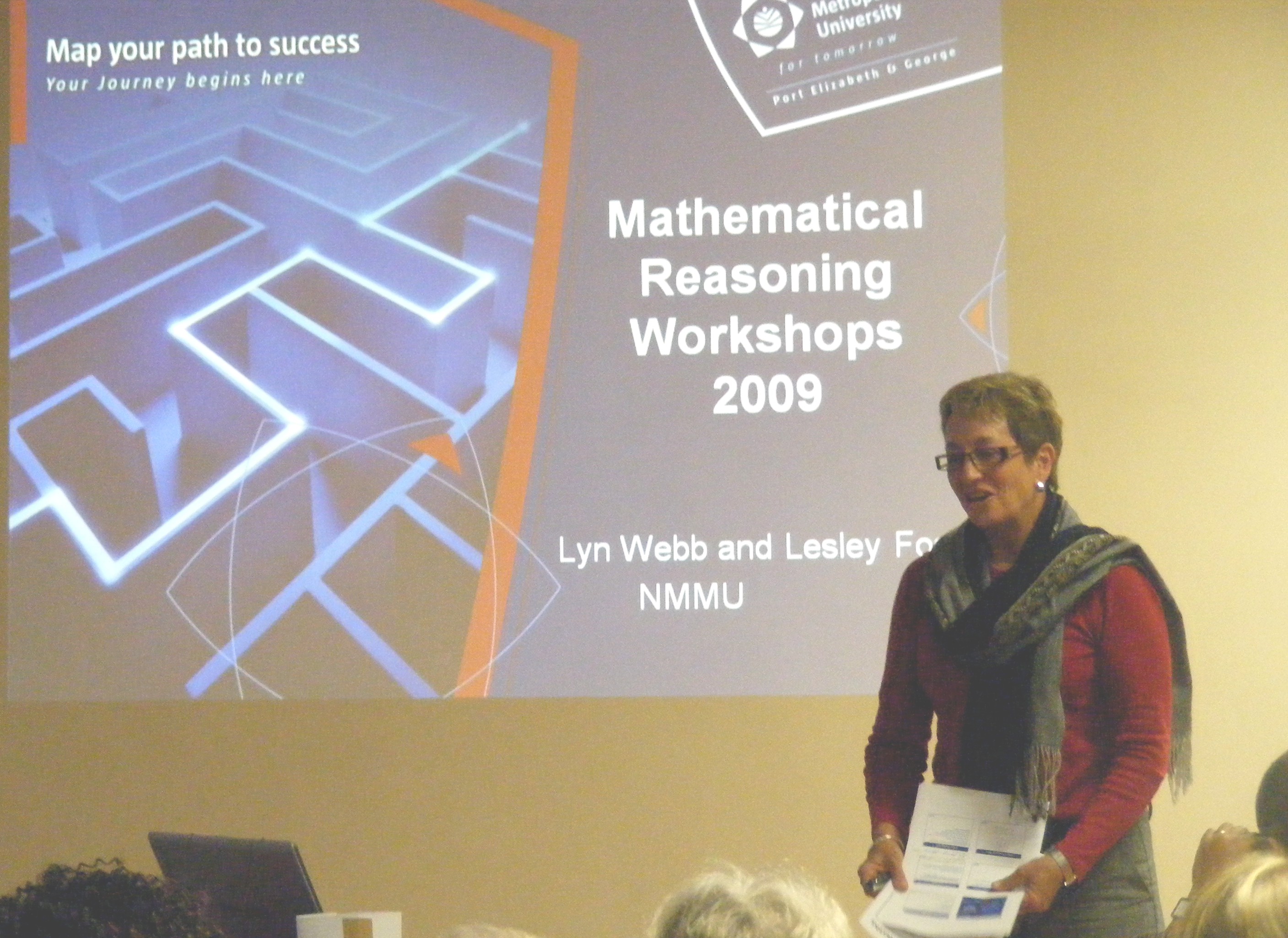 Lyn Webb discusses her project within a mathematical context (Les Foster in audience)