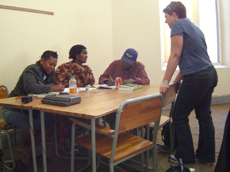 A maths intervention session for the teachers – Joyce Watson with Ms Mtimkulu, Ms Njobe and Mr Tonya
